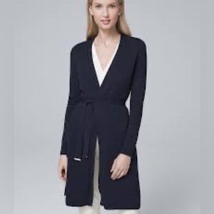 WHBM Long open cardigan with tie waist, Navy Blue, XL - NWT